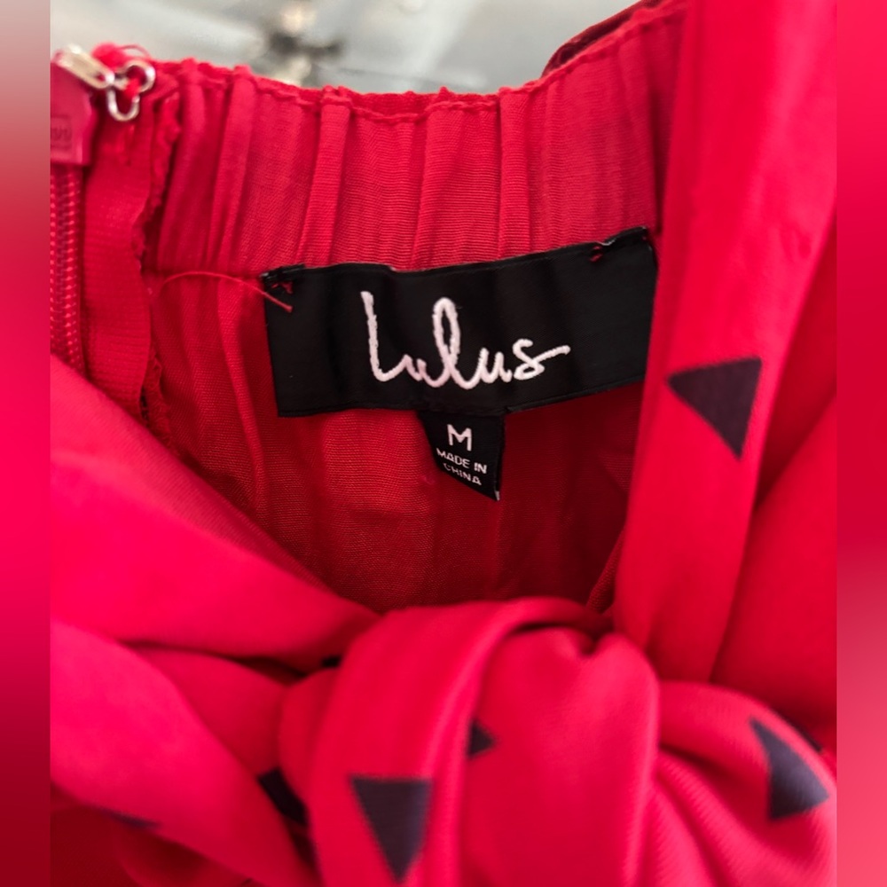 Lulus Nectar Red Print Strapless Tie-front Jumpsuit - Size M - Picture 5 of 11